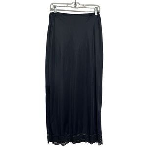 Vintage 60s half slip FORMET ROGERS black petite long lace hem, side slit